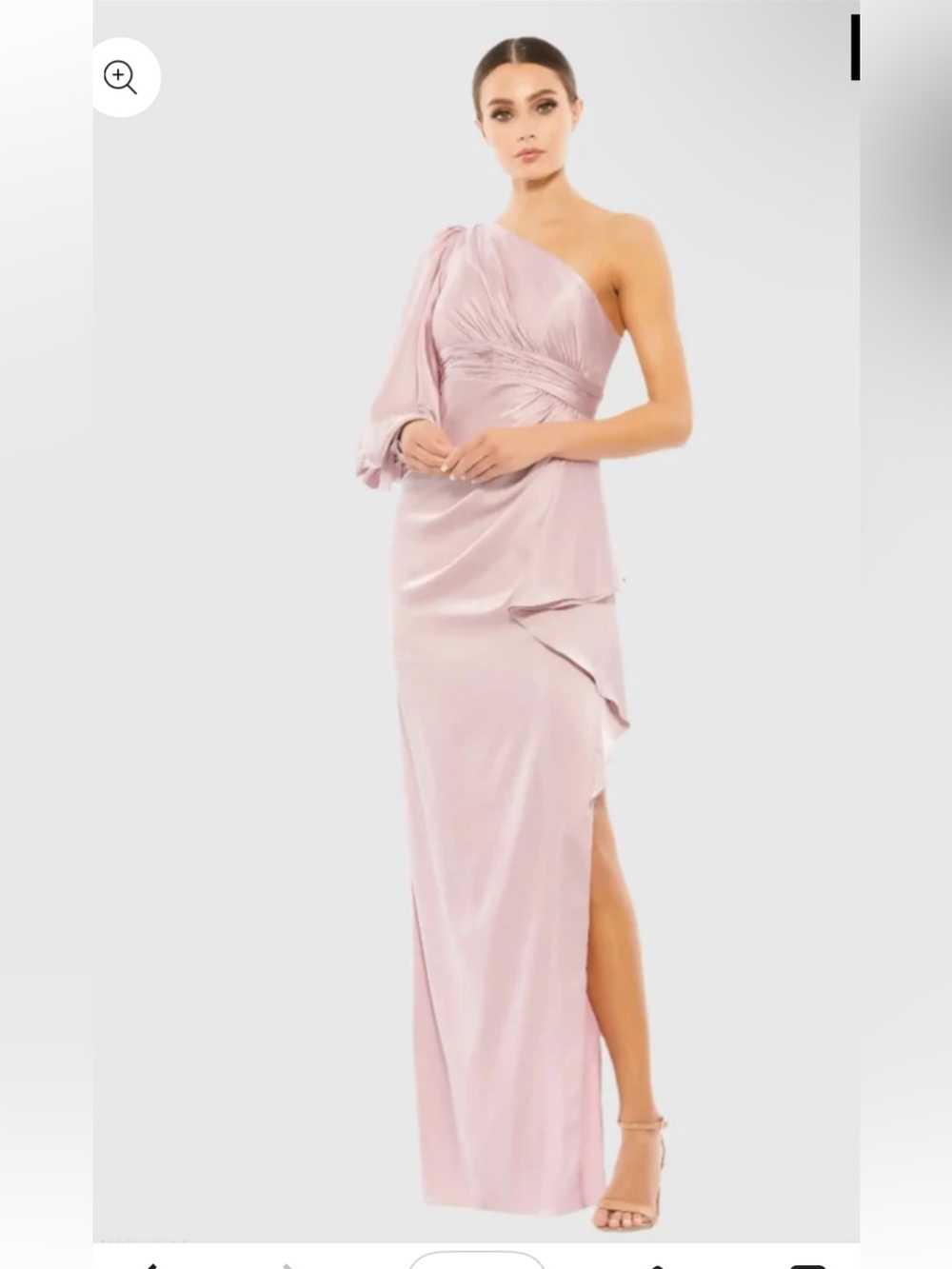 NWT MAC DUGGAL One Shoulder Bishop Sleeve Gown in Mocha